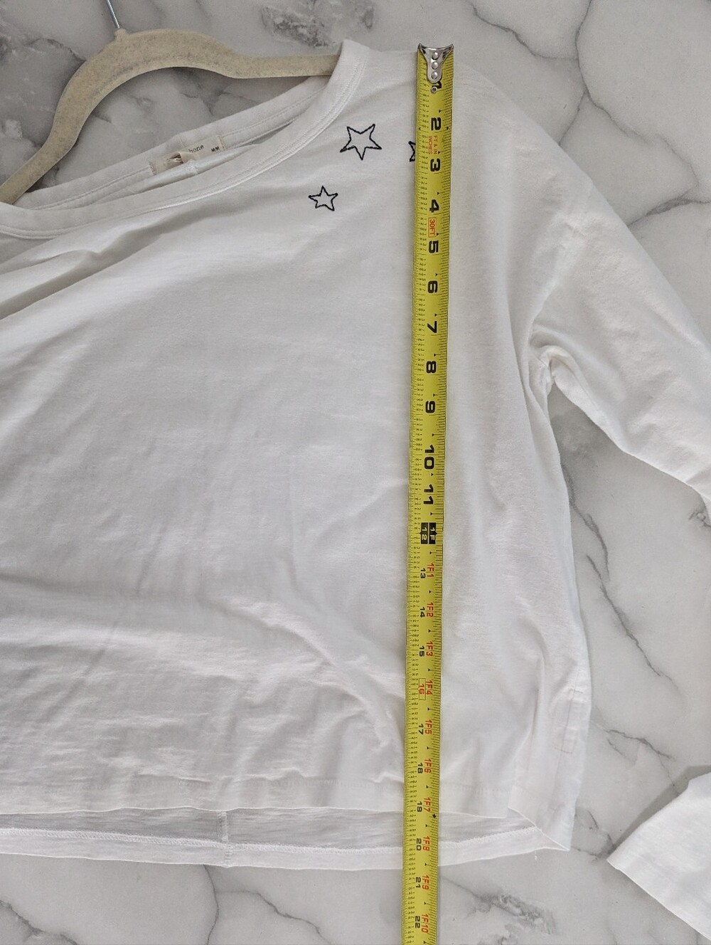 Rag & Bone Scribble Embroidered Star Long Sleeve Shirt Crop White Medium M - Picture 9 of 10